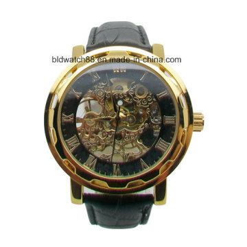 3ATM Waterproof Stainless Steel Automatic Mechanical Watch Leather Strap